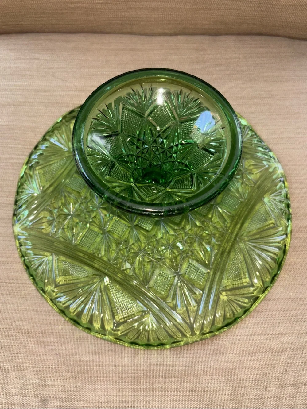 Vintage green glass cake stand